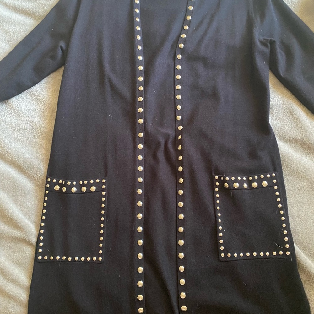 Black Cardigan Sweater with Silver Studded Details